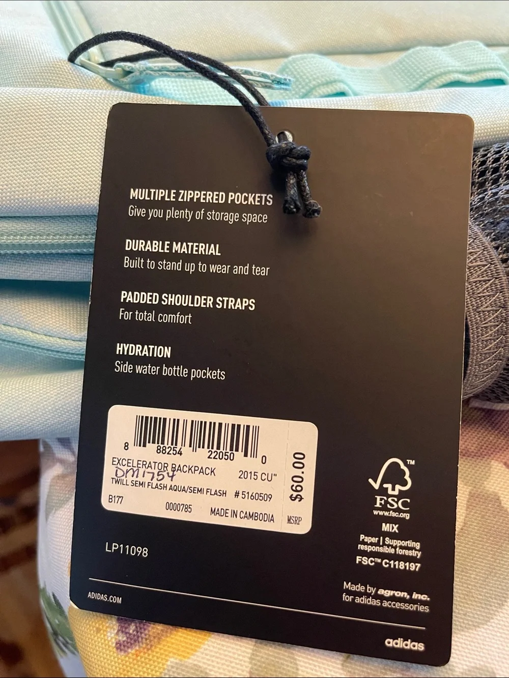 adidas Excelerator Twill Semi Flash Aqua Backpack with Gray Base - Picture 9 of 9